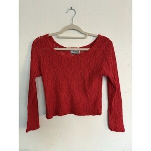 Vintage Peggy red lace long sleeve top coquette‎ sexy crop Sz S